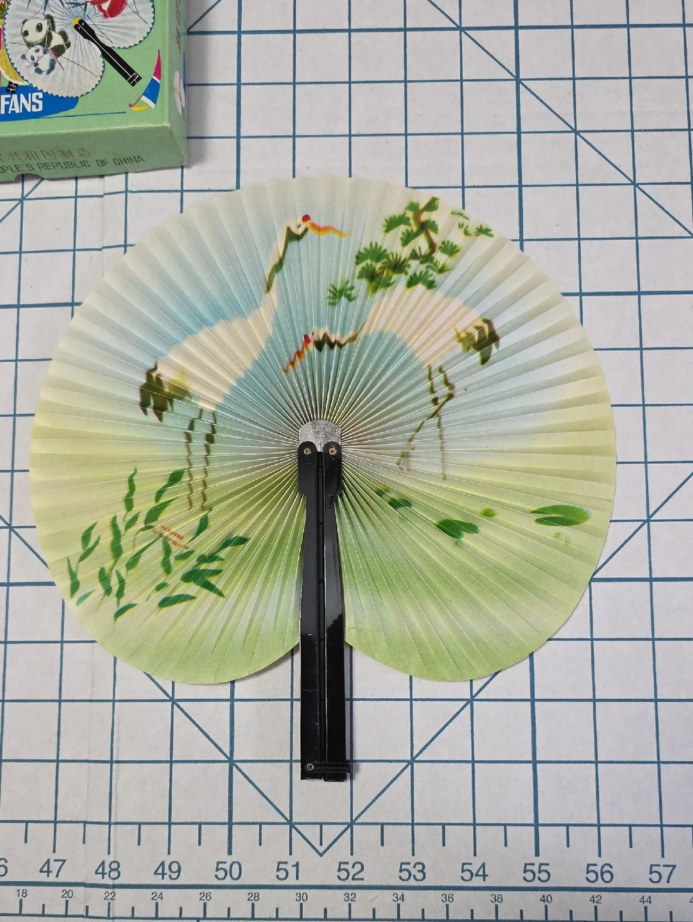 Chinese Paper Folding Hand Fan W/Metal Handle, VTG Mid-Century, #60 - Picture 2 of 5